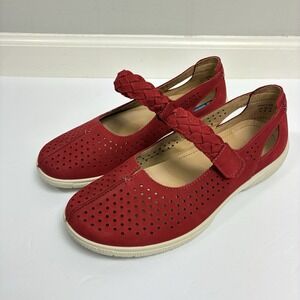 Hotter Women's Mary Jane Leather Flats Sz 8 US Red Comfort Coquette Cute